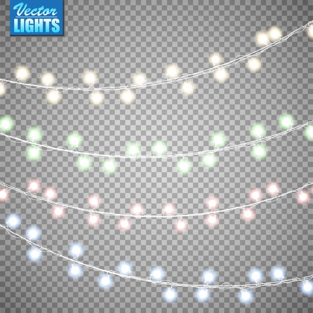 Luces de navidad aisladas sobre fondo transparente