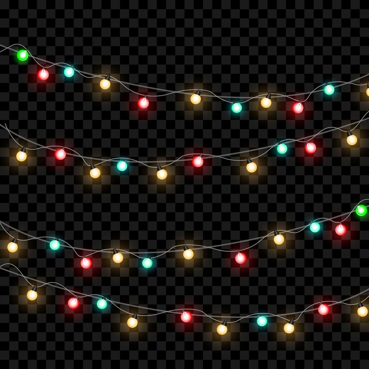 Vector luces de navidad aisladas sobre fondo transparente.