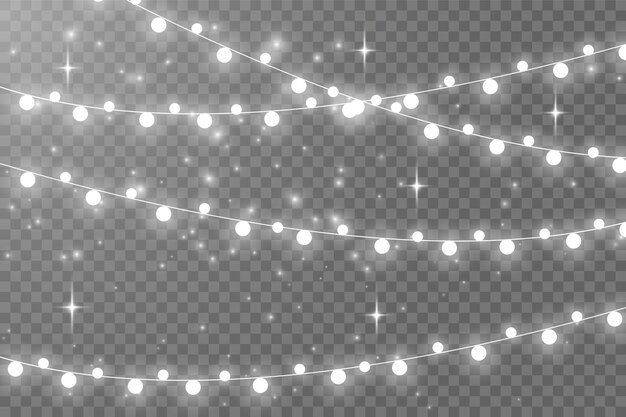 Luces de Navidad aisladas sobre fondo transparente. .