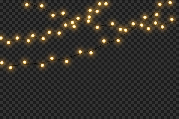 Las luces de Navidad aislaron elementos de diseño realista. Luces brillantes de Navidad. Guirnaldas, adornos navideños.