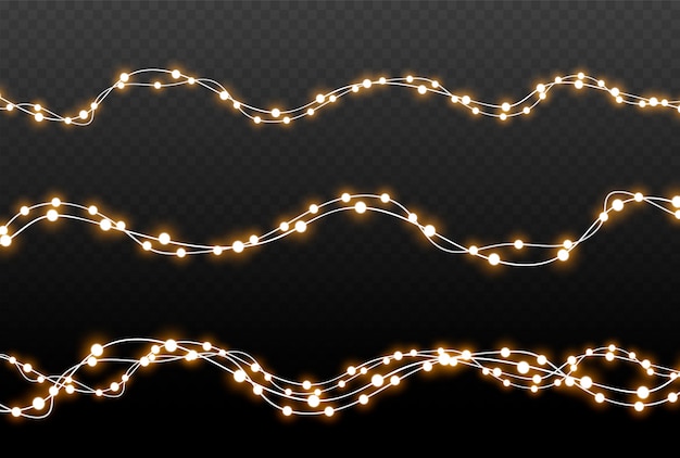 Las luces de Navidad aislaron elementos de diseño realista. Luces brillantes