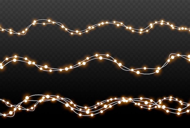 Las luces de navidad aislaron elementos de diseño realista. luces brillantes