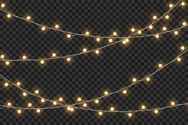 Luces de Navidad amarillas aisladas elementos de diseño realista.Luces de Navidad aisladas sobre fondo transparente. Guirnalda brillante de Navidad.