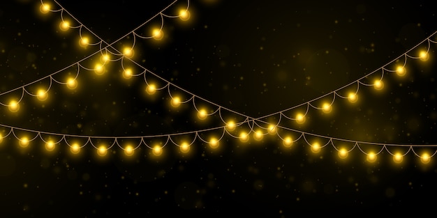 Las luces de Navidad amarillas aislaron elementos realistas.