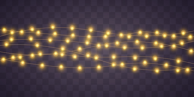 Las luces de Navidad amarillas aislaron elementos realistas.