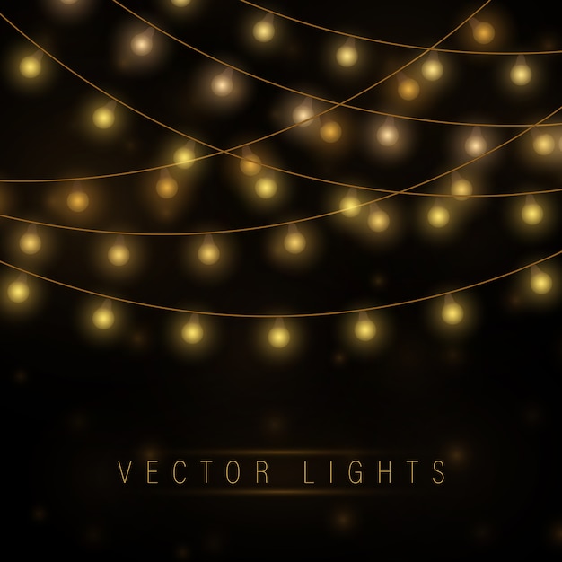 Luces de navidad amarillas. Guirnalda brillante de Navidad.