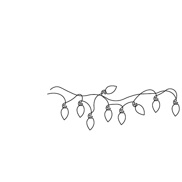 Luces de Navidad arte de una sola línea continuo dibujo de una línea de arte vectorial de contorno aislado