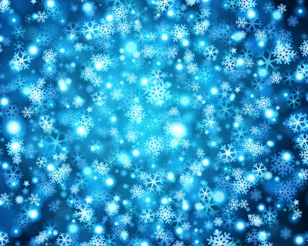 Luces de Navidad azul brillo de brillantes copos de nieve e ilustración