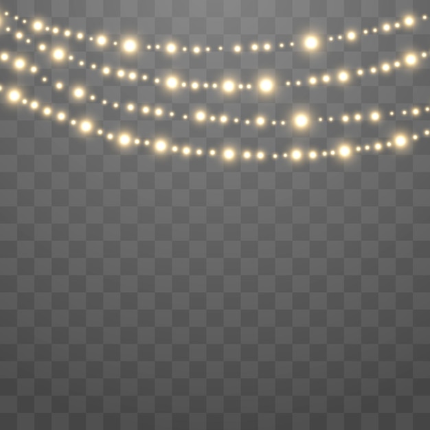 Luces de navidad, bombillas, cadena de guirnaldas brillantes, luces de fiesta de año nuevo, vector png