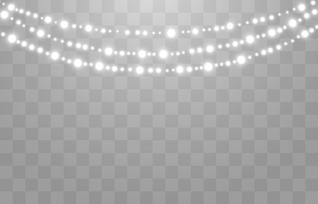 luces de navidad, bombillas, cadena de guirnaldas brillantes, luces de fiesta de año nuevo, vector png