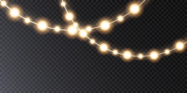 Luces de Navidad. Conjunto de guirnaldas brillantes de Navidad doradas para felicitaciones, invitaciones de diseño.