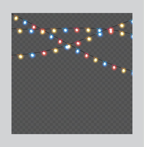 Luces de navidad elementos de diseño realistas aislados luces brillantes para navidad tarjetas navideñas pancartas carteles guirnaldas decoraciones lámpara de neón led