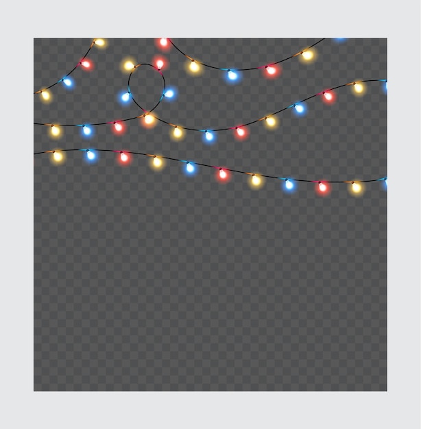Luces de Navidad elementos de diseño realistas aislados Luces brillantes para Navidad Tarjetas navideñas pancartas carteles Guirnaldas Decoraciones Lámpara de neón LED