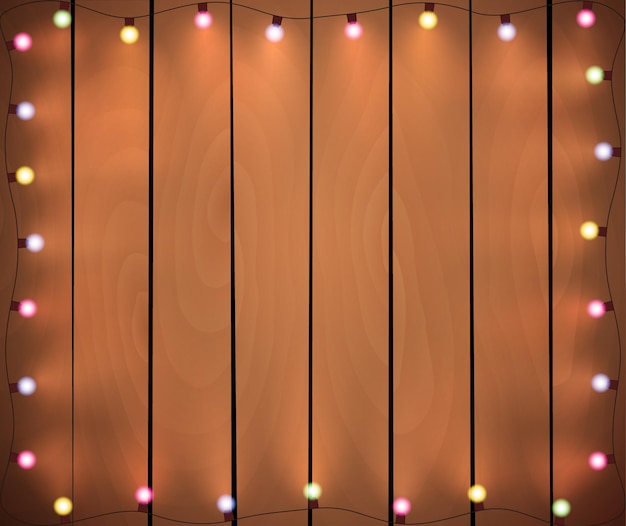 Luces de Navidad en el fondo de madera