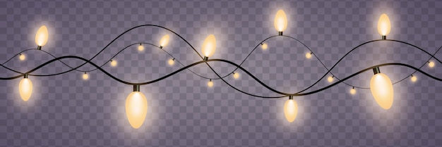 Luces de Navidad en un fondo transparente Guirnalda brillante