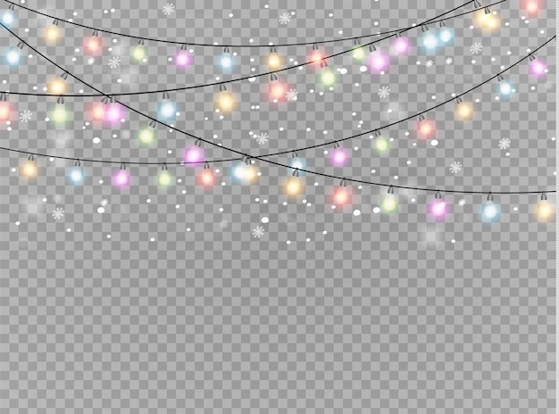 Luces de navidad en fondo transparente