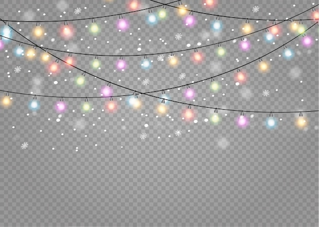 Luces de navidad en fondo transparente