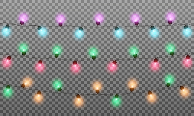 Luces de navidad. guirnalda de luces multicolores realistas para año nuevo y navidad