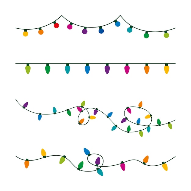 Luces de Navidad Ilustración vectorial de cuerdas de Navidad de colores