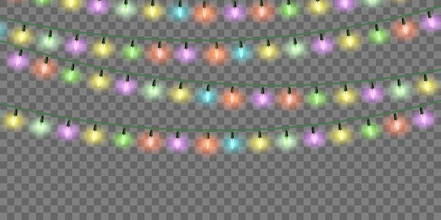 Luces de Navidad, juego de guirnaldas de Navidad de colores, decoraciones festivas.