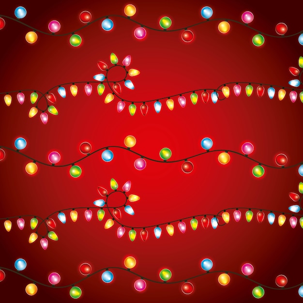 Vector luces de navidad luminosa guirnaldas bombillas decoración fondo rojo