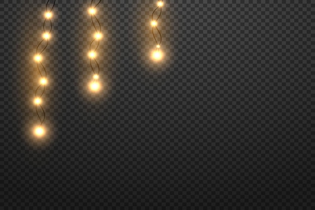 Luces navideñas aisladas sobre un fondo transparente bombillas realistas