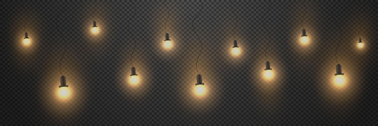 Vector luces navideñas aisladas sobre un fondo transparente bombillas realistas