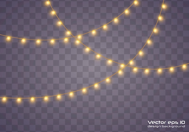 Luces navideñas amarillas. Guirnalda brillante de Navidad. Lámpara de neón led. Decoración de año nuevo.