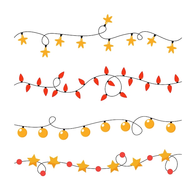 Vector luces navideñas conjunto de guirnaldas de colores