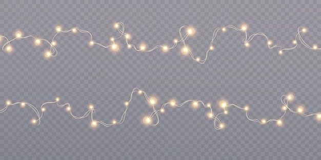 Luces navideñas para ilustraciones navideñas Coronas de luces brillantes brillan sobre un fondo transparente