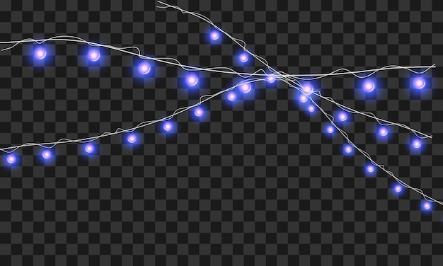 Luces navideñas vectoriales aisladas sobre un fondo transparente guirnaldas navideñas brillantes