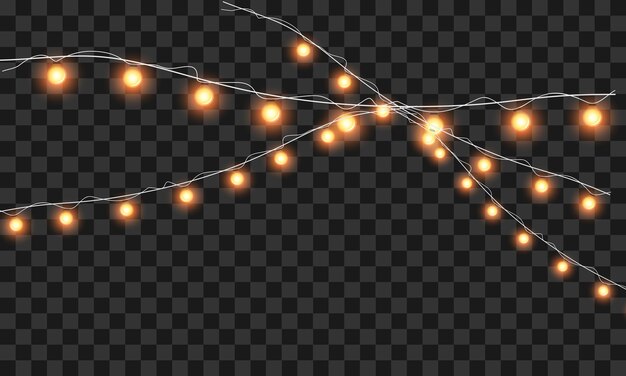 Luces navideñas vectoriales aisladas sobre un fondo transparente guirnaldas navideñas brillantes