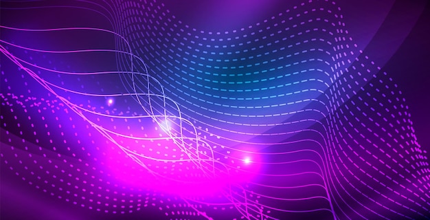 Luces de neón de color con fondo abstracto de ondas