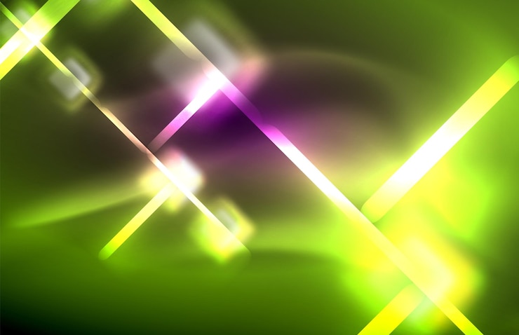 Vector luces de neón cuadradas y de línea en fondo oscuro con efectos borrosos