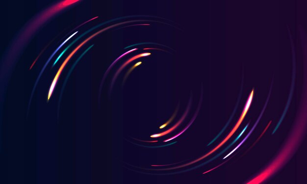 Luces de neón en movimiento moviéndose en forma de círculo en el espacio oscuro gráfico de luz brillante con chispas