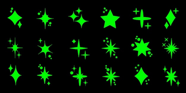 luces de neón verdes sobre un fondo negro elementos de figuras modernas brutales brillo verde conjunto de vector spar