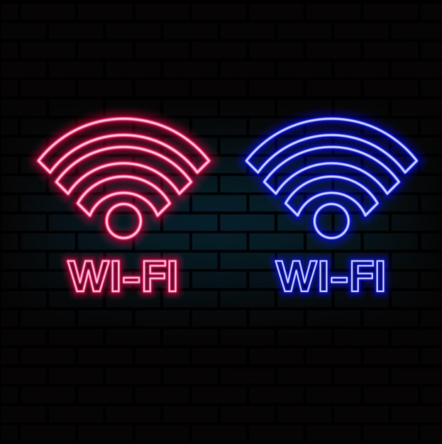 Las luces de neón WiFi Bright es el Internet Moderno logotipo vectorial banner escudo dibujo rasdachi