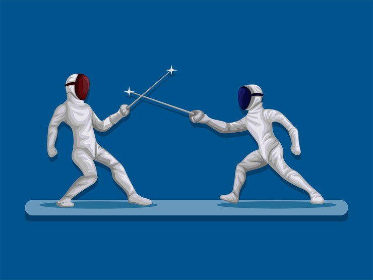 Vector lucha de atleta en vector de ilustración de deporte de competencia de deporte de combate de esgrima