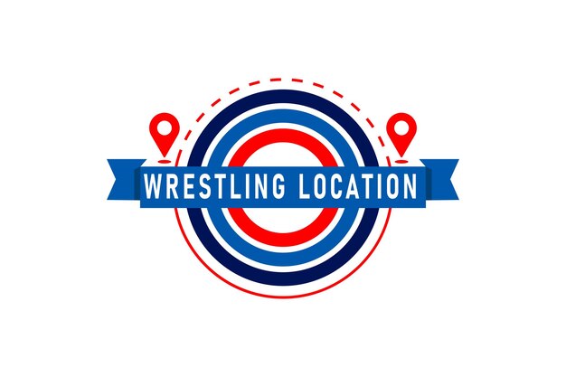 Lucha libre profesional y ubicación o plantilla de vector de diseño de logotipo de campo de lucha libre