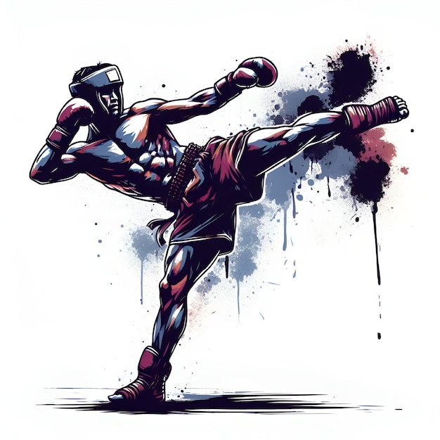 Vector luchador de artes marciales vectorial con patadas altas en la ilustración de arte de píxeles