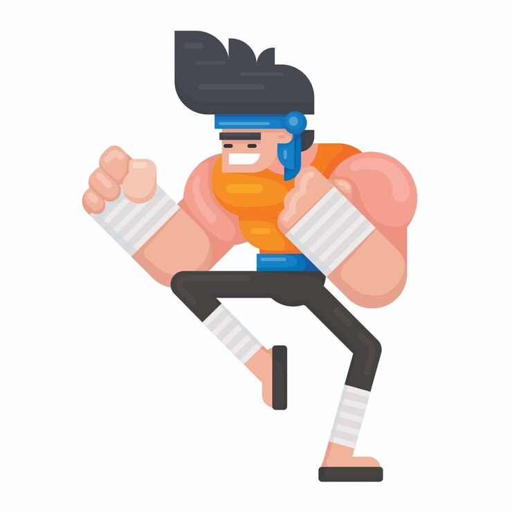 Vector un luchador de mauy thai en una postura de lucha