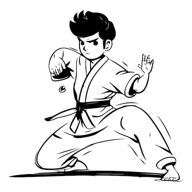 Vector el luchador de taekwondo en kimono es una ilustración vectorial de boceto