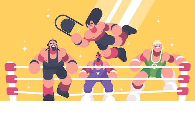 Vector luchadores fuertes y poderosos en el ring.