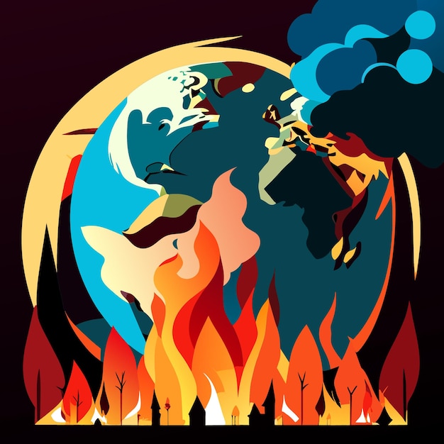 Vector luchando contra el fuego tierra en llamas diseño de carteles