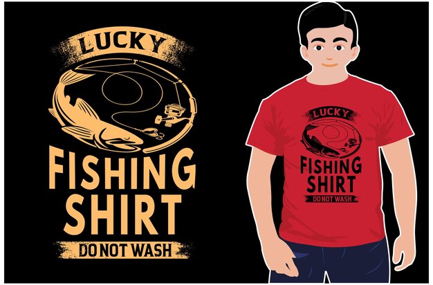 Vector lucky fishing shirt no lave el diseño de la camiseta. plantilla de camiseta. camiseta de pesca vectorial.