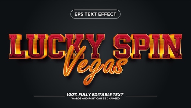 Vector lucky spin vegas efecto de texto editable bote dorado estilo de texto de lujo