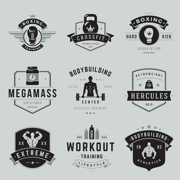 Lugar de emblema de levantamiento de pesas de estilo vintage monocromo de colección para ilustración de vector de texto