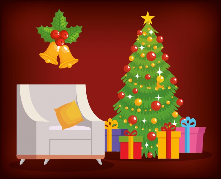 Vector lugar hogar con decoración de arbol de navidad.