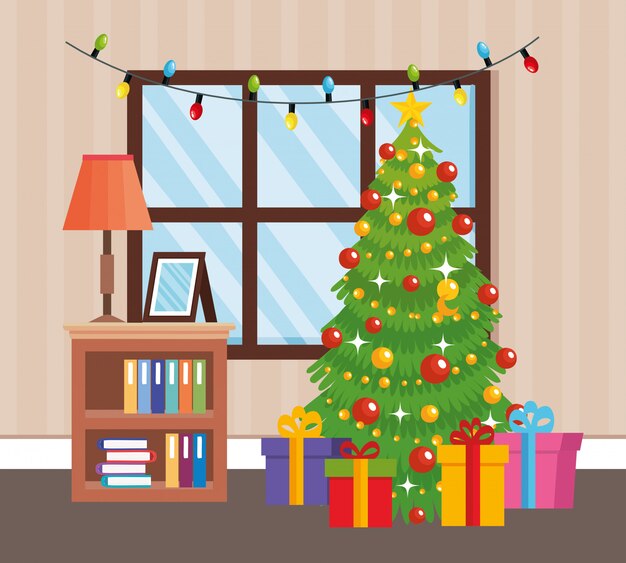 Lugar hogar con decoración de arbol de navidad.