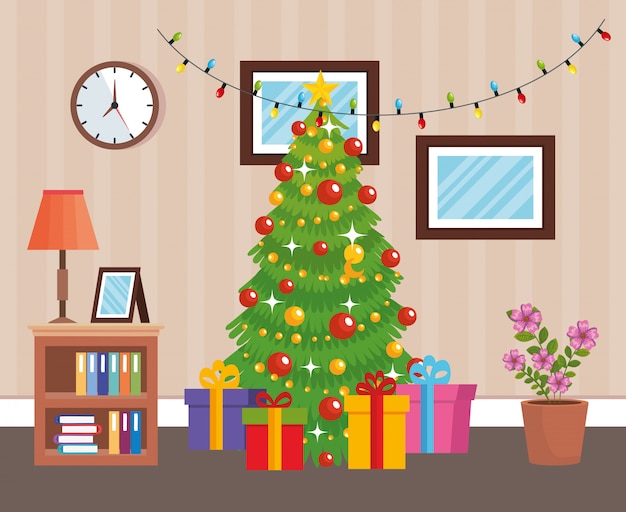 Lugar hogar con decoración de arbol de navidad.
